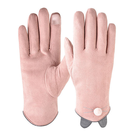 2025 Wholesale Cute Fur Touch Screen Warm Gloves Suede Women's Winter Plus Velvet Thickened Cycling Finger Gloves
