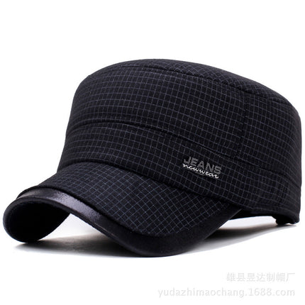 Hat Men's Autumn and Winter Middle-aged and Elderly Woolen Warm Military Cap Ear Protector Thickened Flat Cap Old Man's Cotton Hat Men's Winter