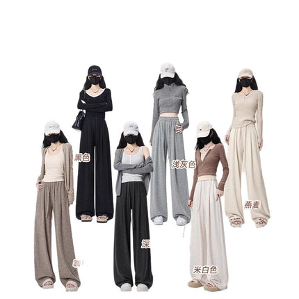 Drapey Glutinous Rice Pants for Women, Spring and Autumn New Style, Plus Size, Slimming, Narrow, Soft, Wide-Leg Pants, Loose, Casual, Straight-Leg Pants, Trendy