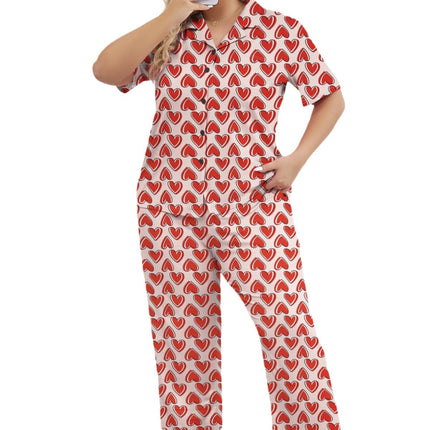 Cross-border foreign trade for plus size ladies new love printed short sleeve jacket pants pajamas two-piece wholesale