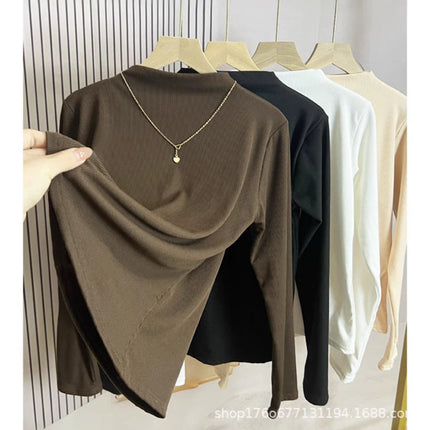 Trendy Thermal Base Layer Top for Women, Suitable for Autumn and Winter, Can Be Worn Outside, High-End Feel, Fleece-Lined, Thickened, Half-High Collar, Warm Base Layer Top