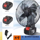 Makita model 8inch metal fan, 10 cells, two batteries and one charger