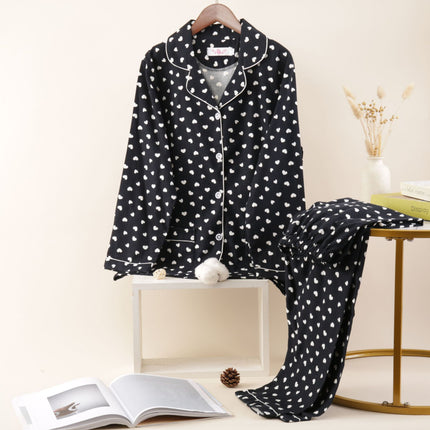 Brushed pajamas women's Japanese-style cotton flannel Spring and Autumn new warm non-printed same style outdoor home wear suit