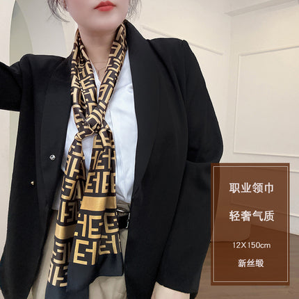 Spring and Summer New Double-layer New Silk Satin Neck Protection Scarf Women's Autumn and Winter Matching Shirt Elegant All-match Scarf