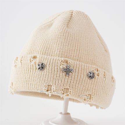 2025 Winter Simple Letter Pullover Hat Round Top Brimless Thickened Acrylic Fashionable Warm Knitted Hat