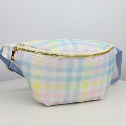 Cross-border Waist Bag Women's High-end High-capacity Rainbow Plaid Printed Chest Bag Multi-functional Waterproof Outdoor Crossbody Backpack