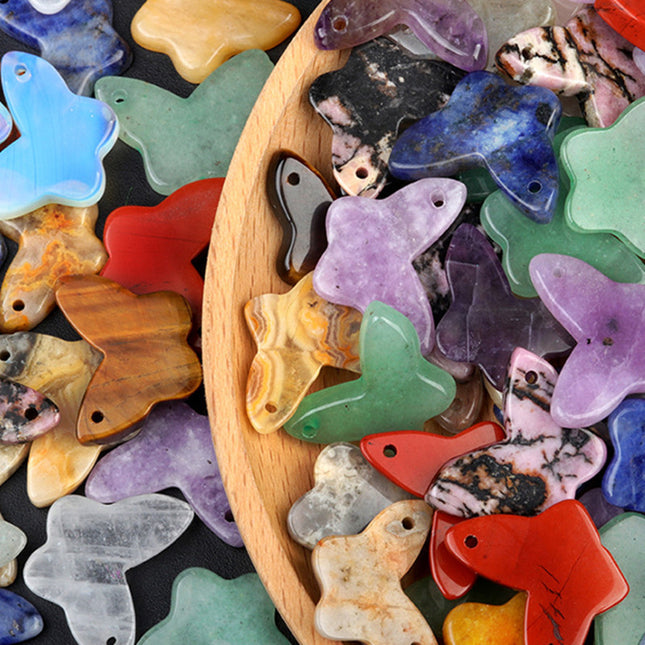 Natural Crystal Agate Stone Butterfly Pendant DIY Natural Stone Butterfly Bracelet Necklace Pendant Jewelry Accessories