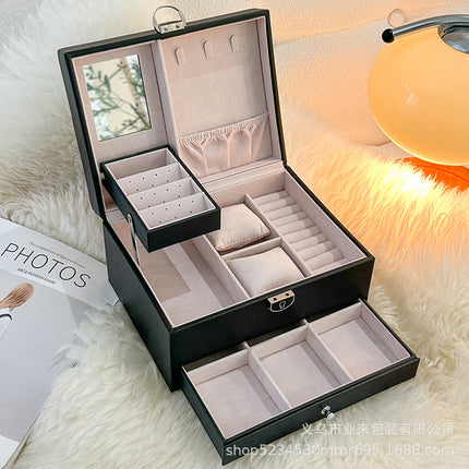 Diamond Pattern Jewelry Box Necklace Ring Jewelry Storage Box Three-Layer Anti-Oxidation Jewelry Box Moisture-Proof and Anti-Oxidation