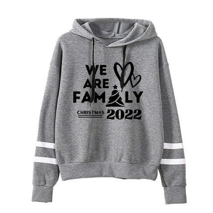 Amazon Cross-border Foreign Trade We are family Printed Parallel Bars Striped Hoodie Men's and Women's European Code plus size