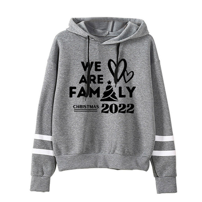 Amazon Cross-border Foreign Trade We are family Printed Parallel Bars Striped Hoodie Men's and Women's European Code plus size