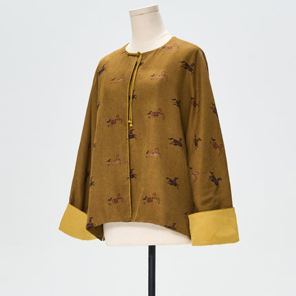 [Four Seasons Green] Silk Xiangyun Yarn Satin Jacquard New Chinese Coat Spring New Mulberry Silk Heavy Top