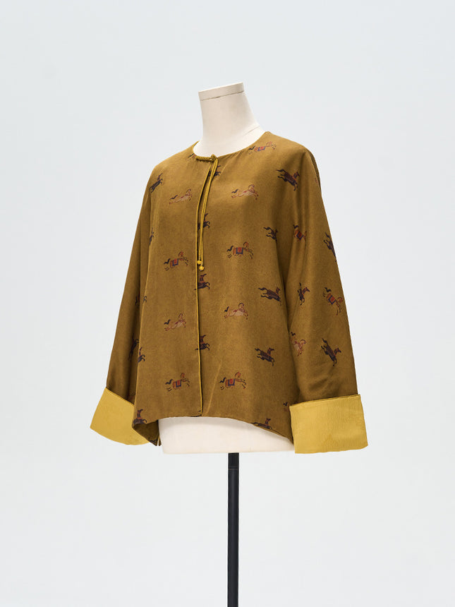 [Four Seasons Green] Silk Xiangyun Yarn Satin Jacquard New Chinese Coat Spring New Mulberry Silk Heavy Top