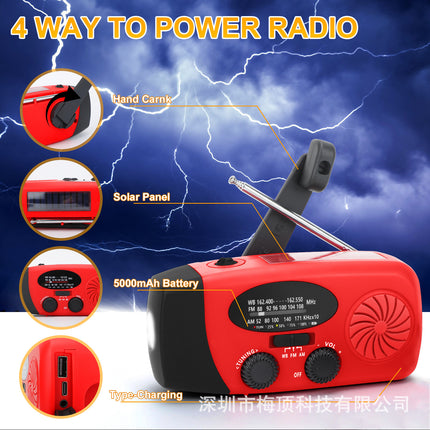 5000Mah Amazon Portable Emergency Radio Multi-Functional Solar-Powered Hand-Cranked Multi-Band Radio