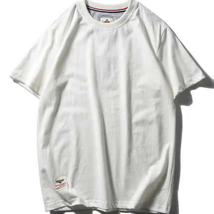 Simple trend 220 grams of technology sanding heavy industry wash cotton solid color round neck pullover base shirt lovers short sleeve