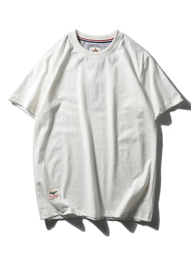 Simple trend 220 grams of technology sanding heavy industry wash cotton solid color round neck pullover base shirt lovers short sleeve