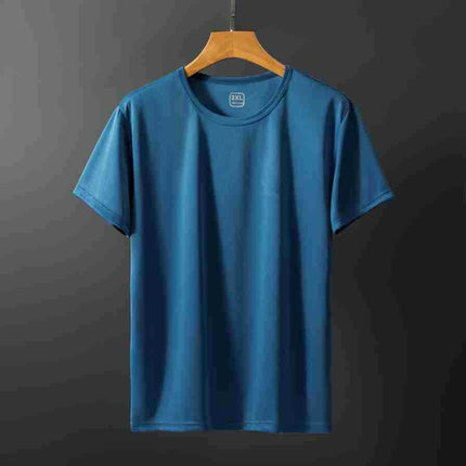 T-Shirt for Men 2022 New Style Plain Ice Silk Quick-Dry Short-Sleeve Elastic Mesh Round Neck Thin Slim Fit Inner Wear