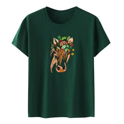 Amazon a generation of hair with green flowers horse head printed loose European and American printed ladies casual T-shirt women's jacket