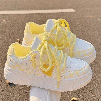 Spring and Autumn New Dopamine Sneakers Fashionable All-match Low-top White Shoes Women's Thick-soled Student Sports Casual Shoes