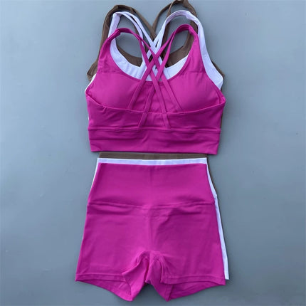 Women's Soft Nude Tight Yoga Shorts with Cut Out Back and Beautiful Back Cross Intimates Gym Yoga Set