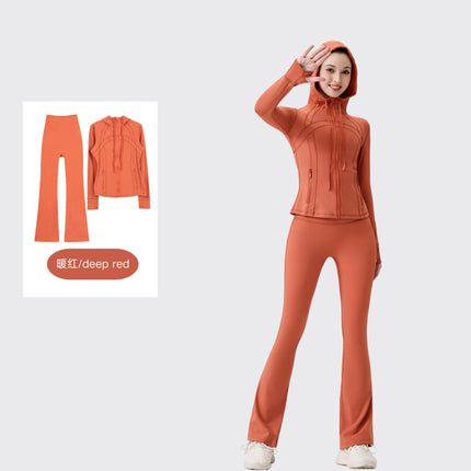 [in Stock] Ld Hooded Flared Jacket Set Top Women's Tight Elastic Fitness Sports Running Yoga Wear