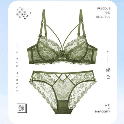 Sexy Pure Desire Underwear Bra See-Through Underwear Set Women's Sexy Lace Ultra-Thin Transparent Bra White Cross-Border