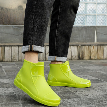 Wholesale Cross-Border Fashion Non-Slip Waterproof Rain Boots Men's Short Rain Boots Plus Velvet Trendy Fishing Kitchen Car Wash Water Shoes Boots