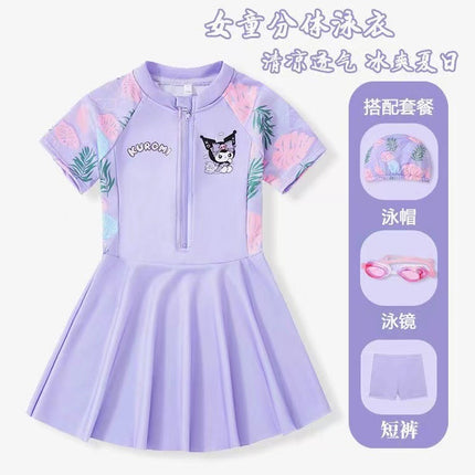 Kulomi Girls Swimsuit Summer 2024 New Girls One-piece Swimsuit Sunscreen Hot Spring Skirt Swimsuit
