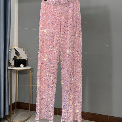 Autumn and Winter New Korean Velvet Sequin Wide Leg Pants Long Dose Slimming Mop Pants Shiny Casual Straight Pants for Women