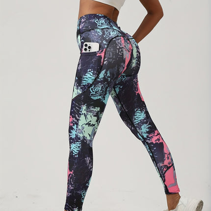High Waist Quick Drying Print Yoga Leggings with Pocket Cross-Border