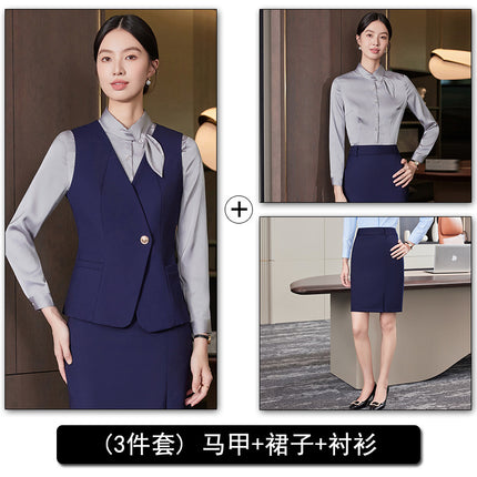 High-End Professional Suit Women's Long-Sleeved New Vest Skirt Bank Manager Business Formal Wear Hotel Front Desk Work Clothes