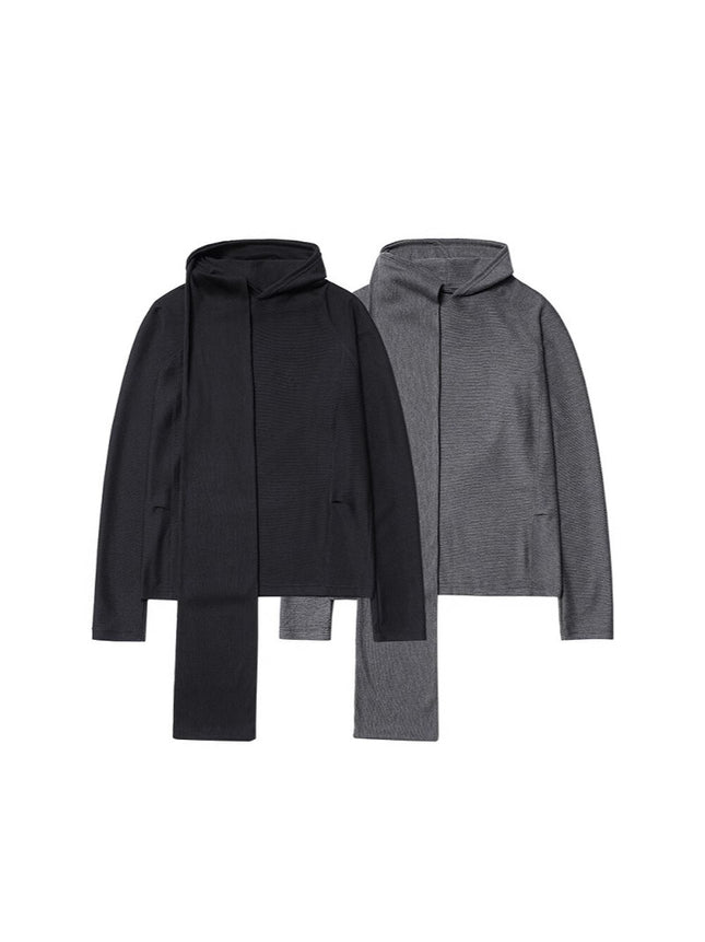 Spring Men's New Men's Base Shirt Stacked with Shawl Bib Hooded Niche Design Loose Pullover Sweater Top