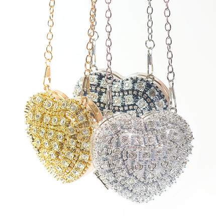 2025 Cross-Border Trendy Women's Flash Diamond Lipstick Bag Mini Chain Tassel Women's Small Bag Women's Trendy Heart-Shaped Headphones