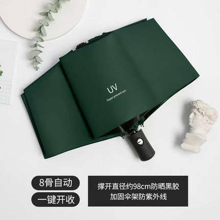 Full-automatic Umbrella Reinforced Windproof Folding Umbrella Black Rubber Sunny and Rain Dual-use Women's Sunscreen Sunshade Umbrella Sun Umbrella Advertising