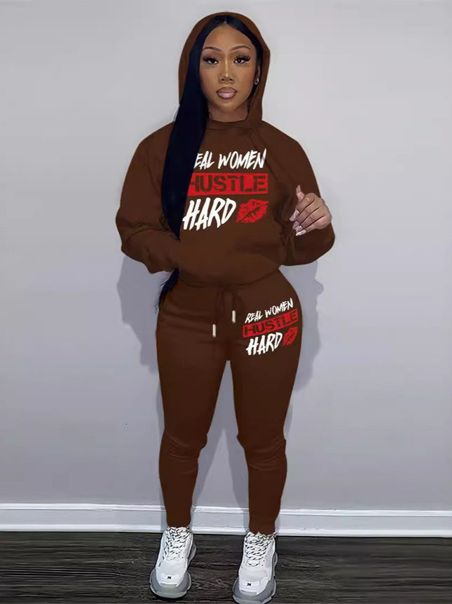 Women Two-Piece Sweat Suit Letter Print Long Sleeve Casual Korean / Ensemble deux pièces femme sweat imprimé lettres manches longues casual coréen