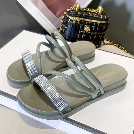 Slippers for Women Summer New Fashion Flats Diamond Surface Wettable Beach Fashion Casual Trendy Breathable Sandals for Women