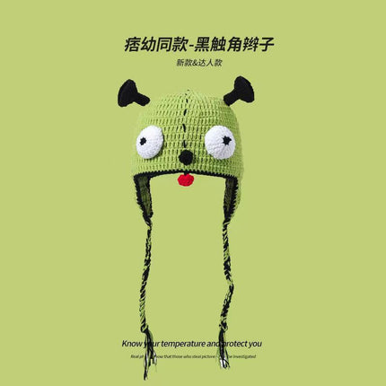 The Same Hat as Piyou, Green Shrek Cartoon, Funny and Cute Strawberry Hood, Knitted Woolen Hat for Winter