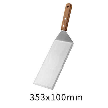 Wooden Handle Stainless Steel Spatula Korean Teppanyaki Cooking Spatula Steak Spatula Pancake Pizza Spatula Tool Set