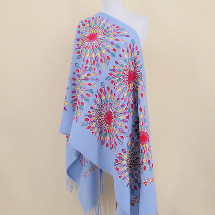 Foreign Trade Imitation Cashmere Sunflower Sunflower Embroidered Flower Scarf Shawl Holiday Ethnic Style Travel Cloak 350g