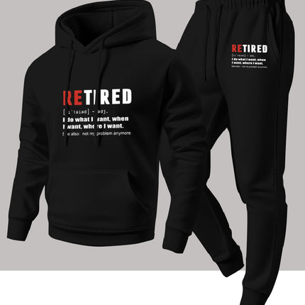 Autumn and Winter Men's Letter Heat-Printed Hooded Sweatshirt and Sweatpants Set, Trendy Loose Casual Sports Two-Piece Set