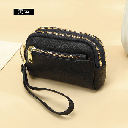 New first layer cowhide hand-held small wallet handbag simple Mini small three zipper leather coin purse for women
