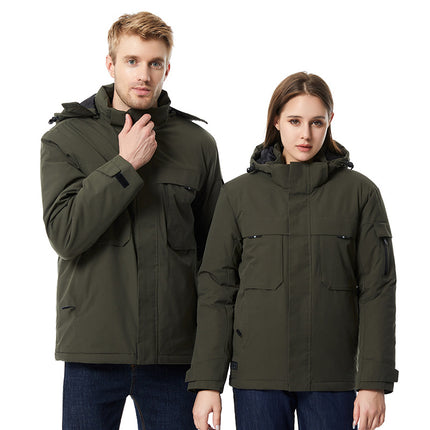 Cross-Border Smart Nine-Zone Heating Jacket, Cotton-Padded Jacket, Hooded Warm Men's Cotton Jacket, Outdoor Carbon Fiber Heated Jacket