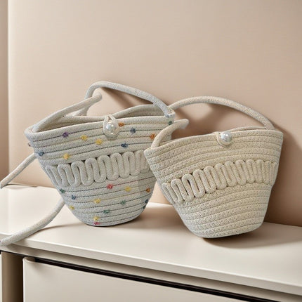 Crossbody Cotton Rope Straw Bag Coin Key Mobile Phone Bag Hollow Cotton Thread Crossbody Bag Casual Cute Woven Bag