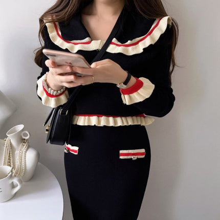 Foreign trade women's clothing Korean-style INS fashion age-reducing high-grade doll collar top + hip skirt two-piece suit