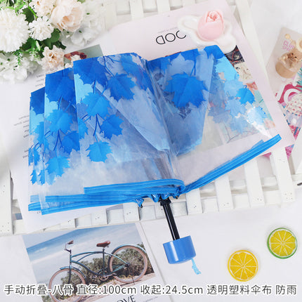 Fully Automatic Folding Plastic Transparent Cherry Blossom Umbrella for Women, Long Handle Apollo Style, Fresh and Simple, for Children, Students, Performances, Wholesale