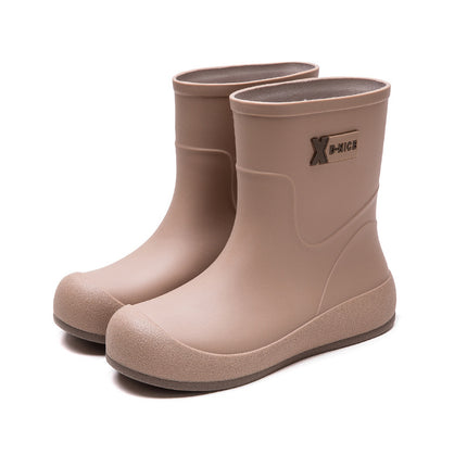 High-value waterproof non-slip rain boots thickened fleece-lined warm mid-tube rain boots sweet tie women's outdoor water shoes waterproof boots