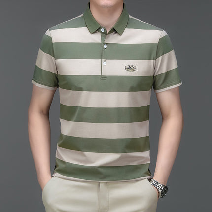 Mingdi Mouse Men's Summer New Pure Cotton Short-sleeved Men's T-shirt Striped Casual Lapel Large Size Men's Polo Shirt