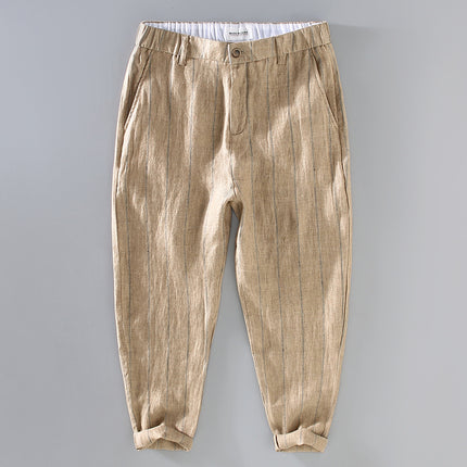 A008 New Summer Style Japanese Style Men's Yarn-Dyed Stripesd Linen Pants Casual and Versatile One-Piece Drop Shipping