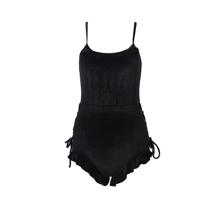 2025 New Sexy Burgundy Student One-Piece Swimsuit Fairy Style Conservative Small Breast Push-Up Slimming Look Hot Spring Swimsuit