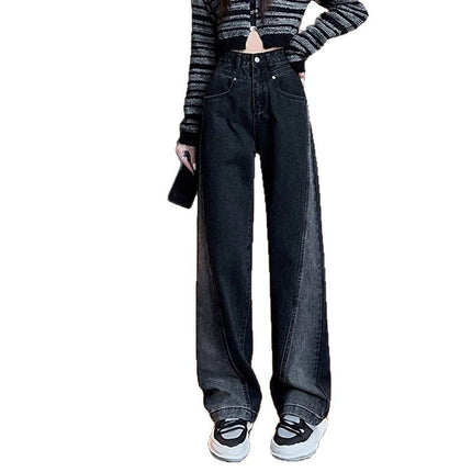 Black Grey Wide Leg Jeans Women's Fashion All-match New Loose Slim Look Small Narrow Straight Long Pants