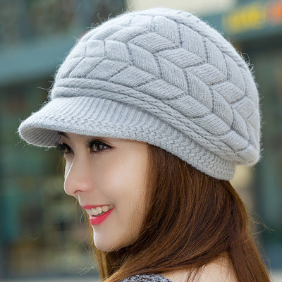 Vintage Women Winter Warm Knitted Hat Cold Weather Running Camping Walking Fashion Skiing Cap with Sun Visor